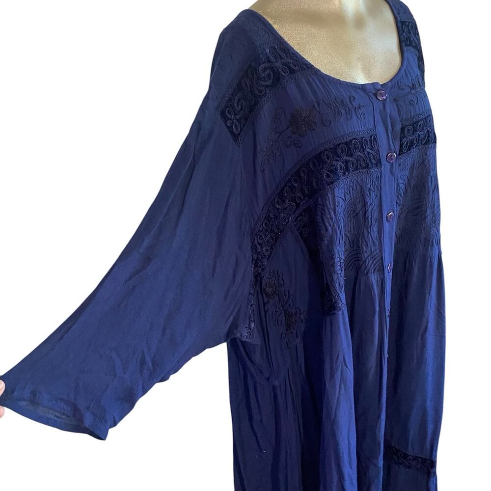 Ulla Popken Blue Embroidered Maxi Dress Plus 32/34 (4X) A-LINE Lagenlook NWT - Picture 2 of 9